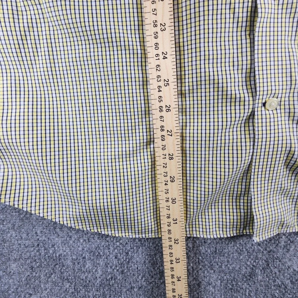 Banana Republic Non-Iron Slim Fit‎ Shirt Mens XL Yellow Navy Blue Micro Check LS